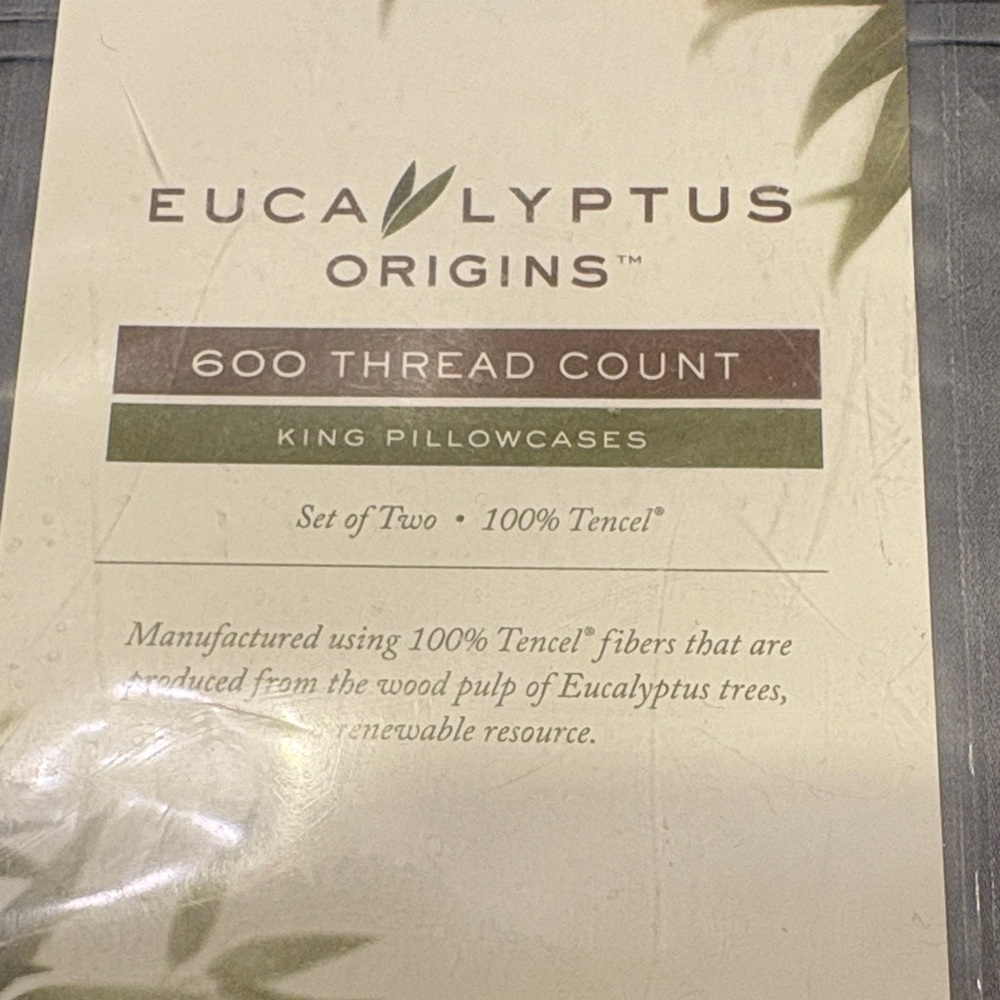 Eucalyptus Origins 600 Thread Count King Pillowcases - Gray